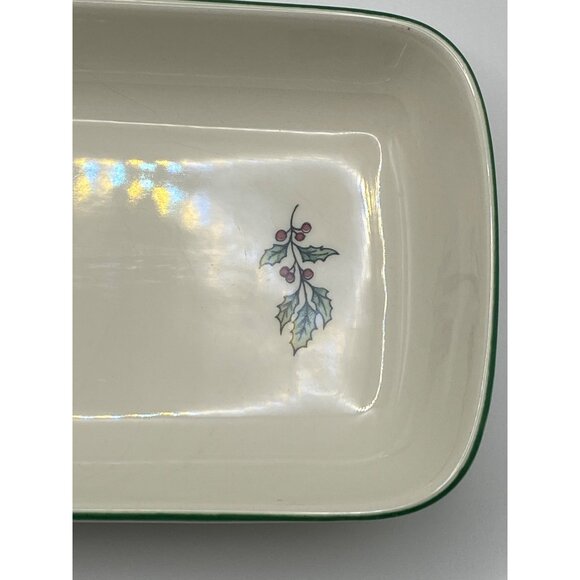Niko Japan Christmas Tree Rectangular Tray With Holly & Tree Design Ceramic - Picture 2 of 8